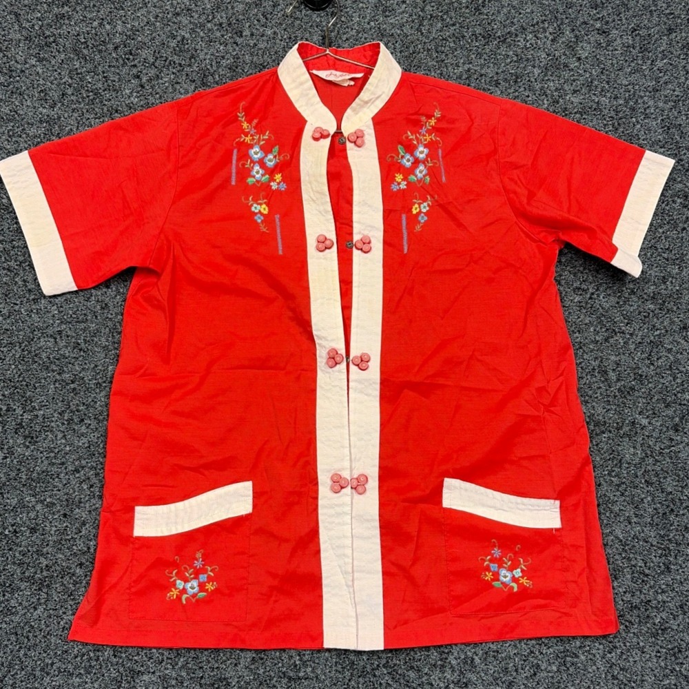 Jodie Arden Shirt Womens 36 Red Floral Embroidered Frog Closure Vintage Top